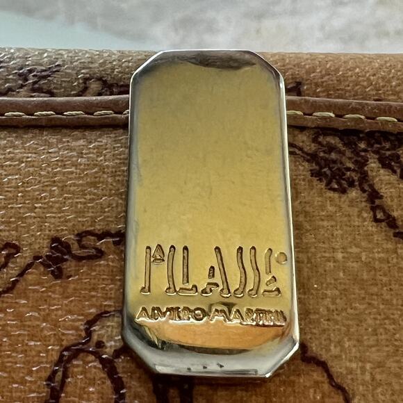 Alviero Martini Leather Wallet 7.5" Geo Classic Map Gold Clip Closure - Picture 4 of 7